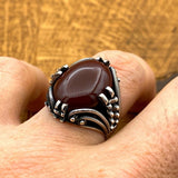 Men's Red Agate Stone Silver Ring - TryAladdin