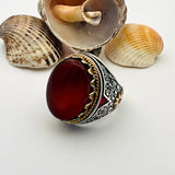 Men's Red Agate Stone Silver Ring - TryAladdin