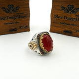 Men's Red Agate Stone Silver Ring - TryAladdin