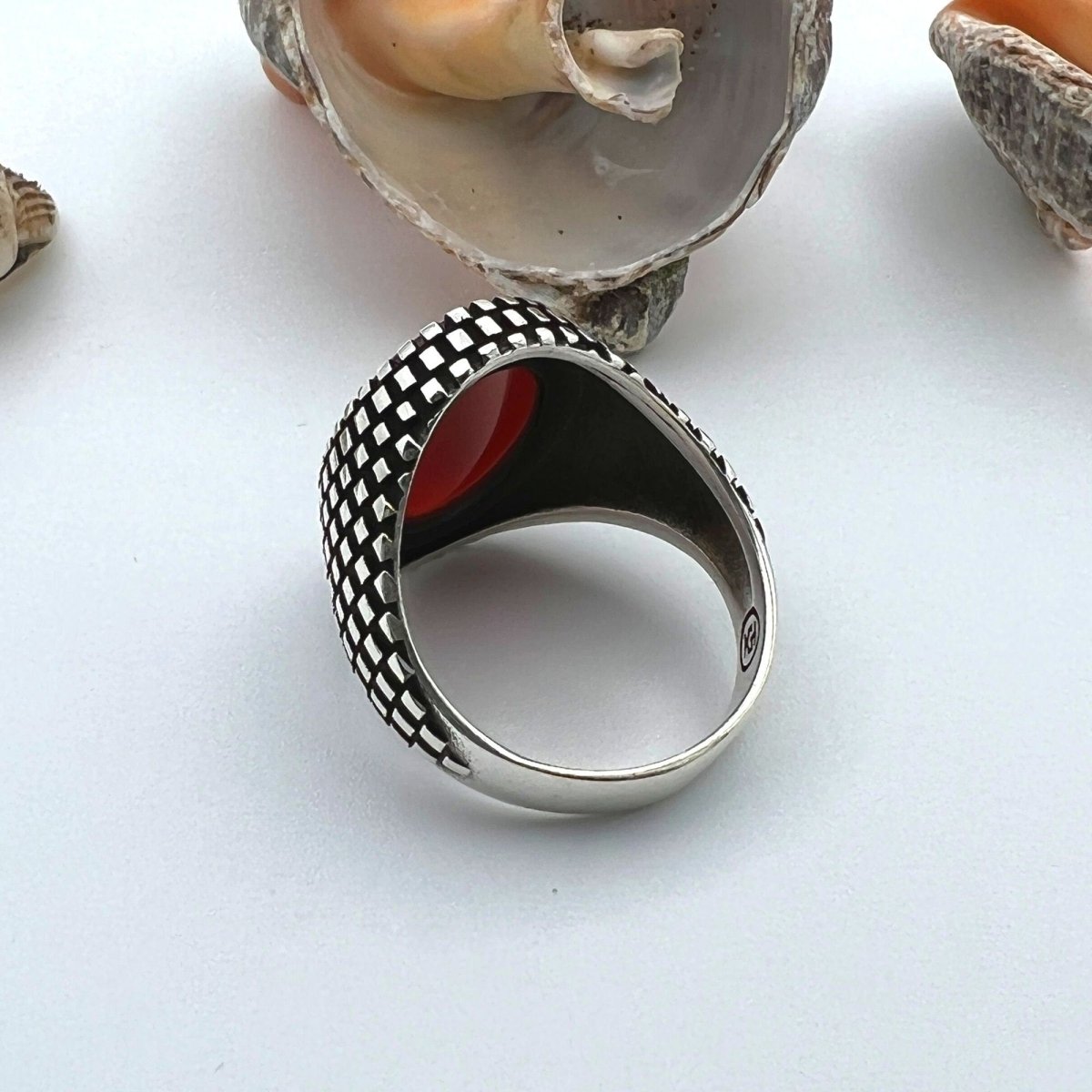 Men's Red Agate Stone Silver Ring - TryAladdin