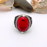 Men's Red Garnet Eagle Silver Ring - TryAladdin