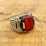 Men's Red Square Agate Ring - TryAladdin