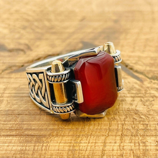 Men's Red Square Agate Ring - TryAladdin