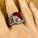 Men's Red Zircon Stone Silver Ring - TryAladdin