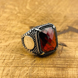 Men's Red Zircon Stone Silver Ring - TryAladdin