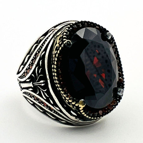 Men's Ruby Stone Silver Ring - TryAladdin