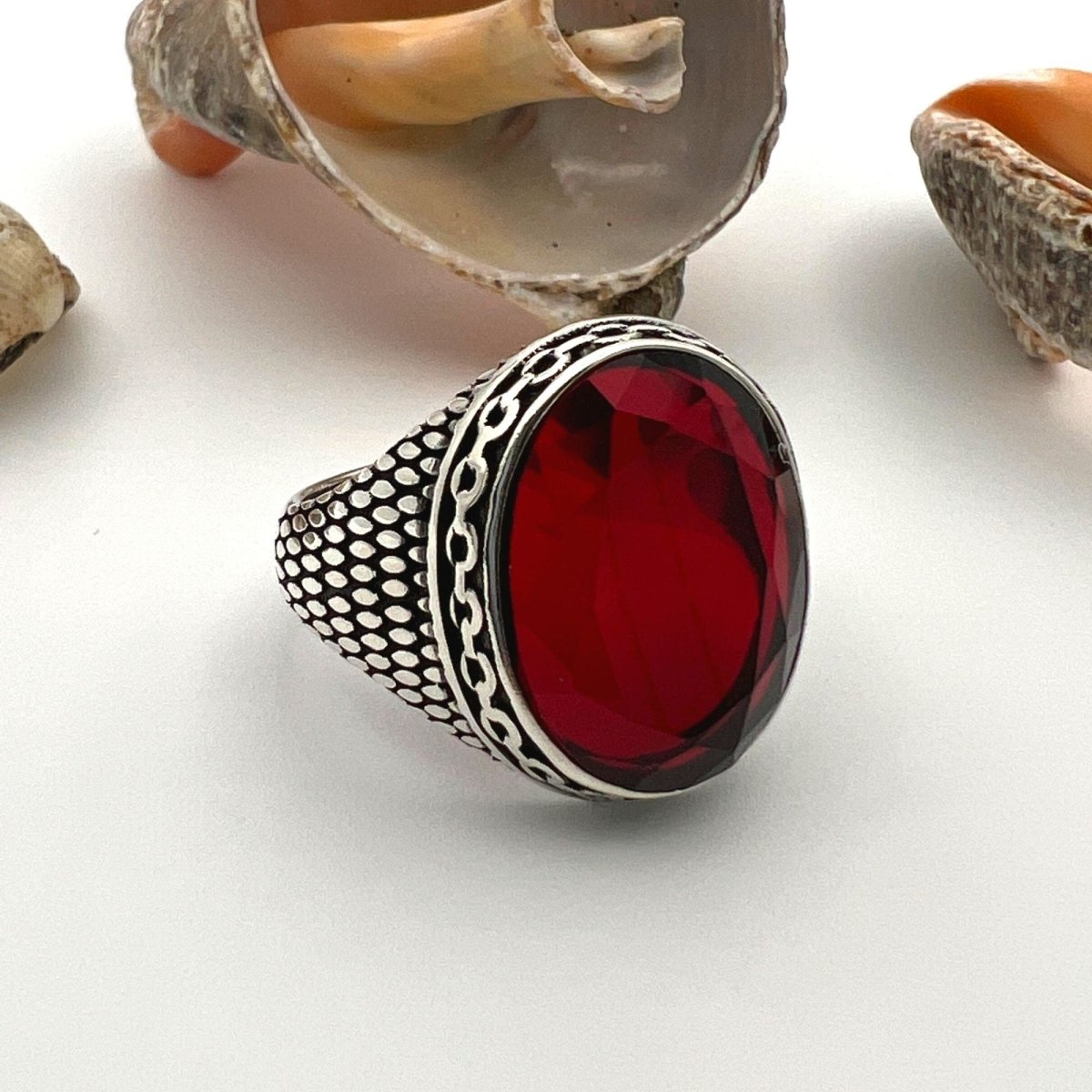 Men's Ruby Stone Silver Ring - TryAladdin