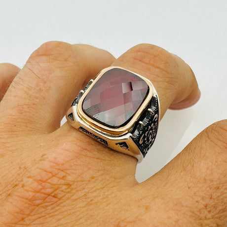 Men's Ruby Stone Silver Ring - TryAladdin