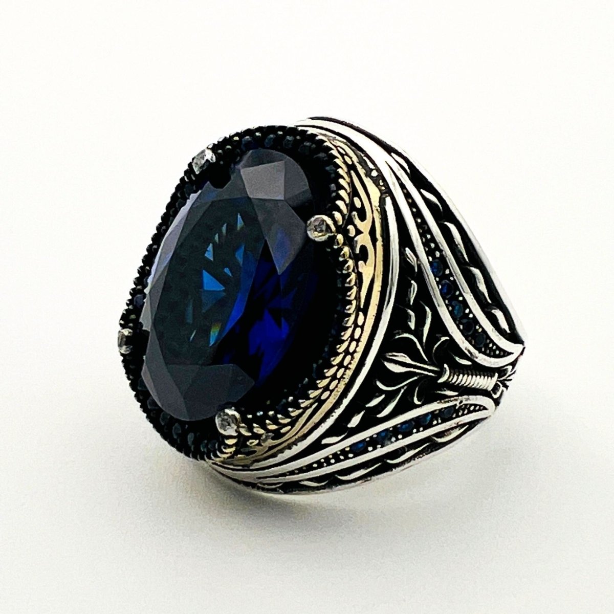 Men's Sapphire Stone Silver Ring - TryAladdin