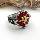 Men's Silver Compass Ring with Agate Stone - TryAladdin