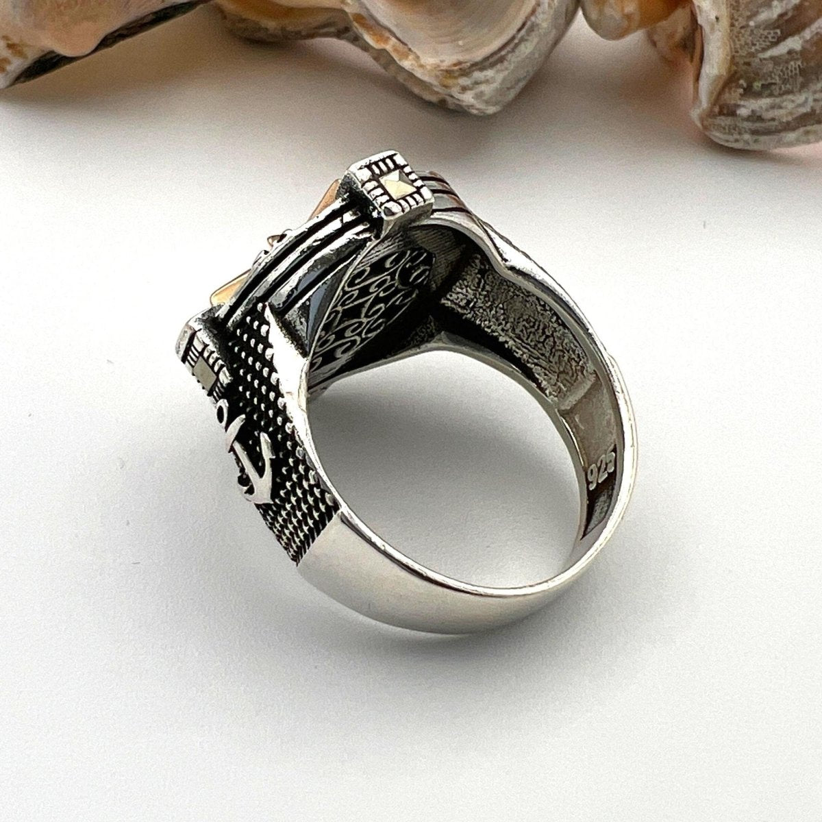 Men's Silver Ring, Black Onyx Stone Ring - TryAladdin