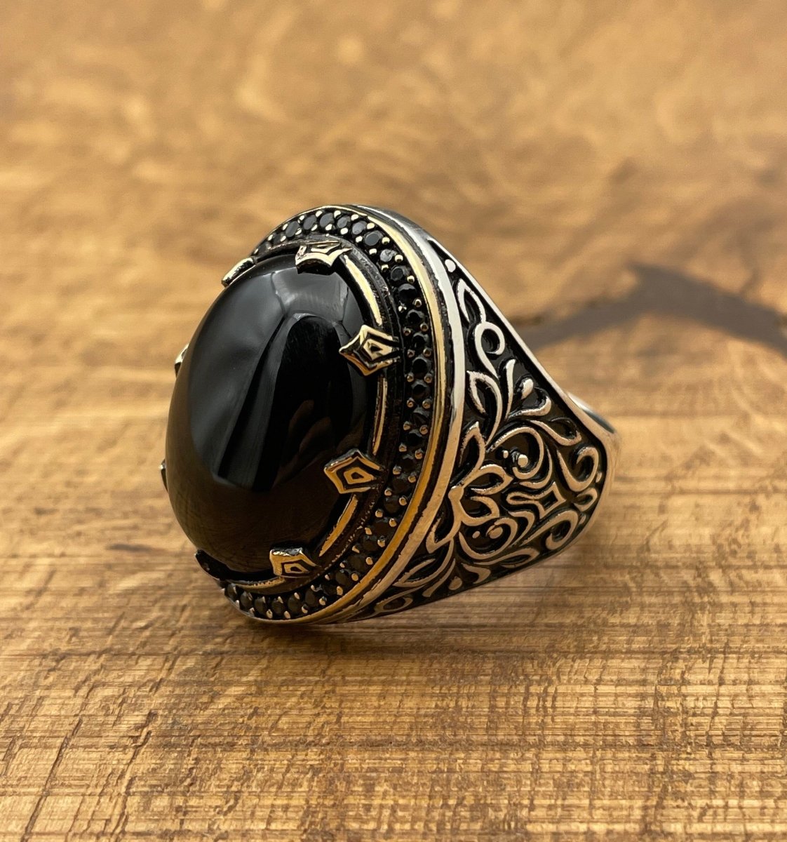 Men's Silver Ring with Black Topaz Onyx Stone - TryAladdin