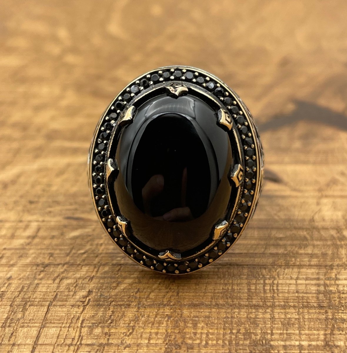 Men's Silver Ring with Black Topaz Onyx Stone - TryAladdin