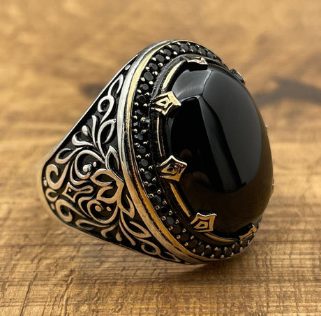 Men's Silver Ring with Black Topaz Onyx Stone - TryAladdin