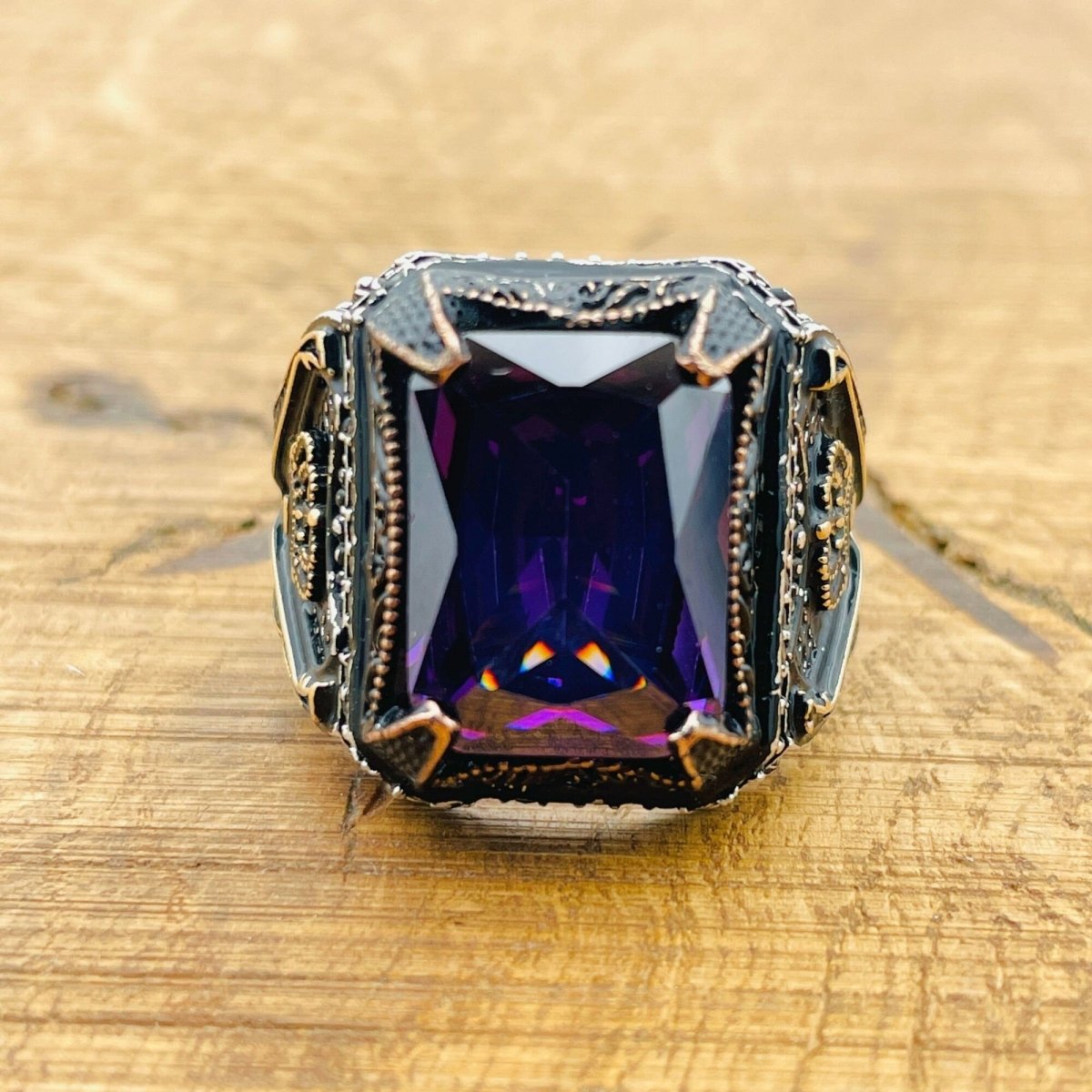 Men’s Square Amethyst Ottoman Ring - TryAladdin