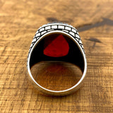 Men's Square Red Zircon Stone Silver Ring - TryAladdin