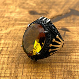 Men's Sultanite Stone Crown Detailed Silver Ring - TryAladdin