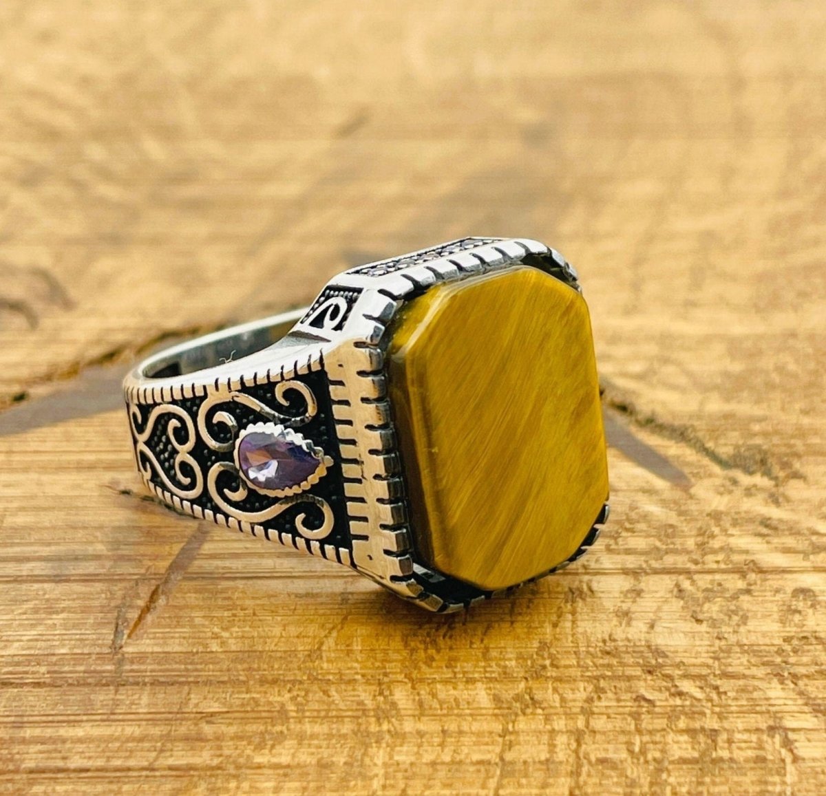 Men's Tiger's Eye Silver Ring - TryAladdin