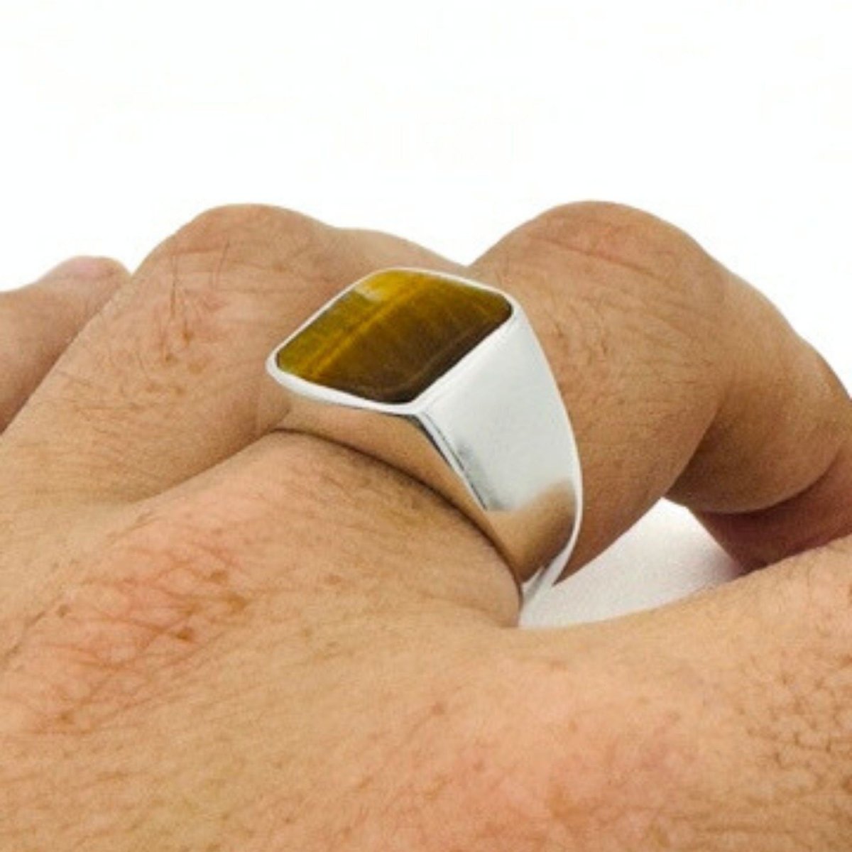 Men's Tiger's Eye Stone Silver Ring - TryAladdin