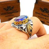 Men's Tourmaline Purple - Blue Stone Silver Ring - TryAladdin