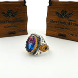 Men's Tourmaline Purple - Blue Stone Silver Ring - TryAladdin