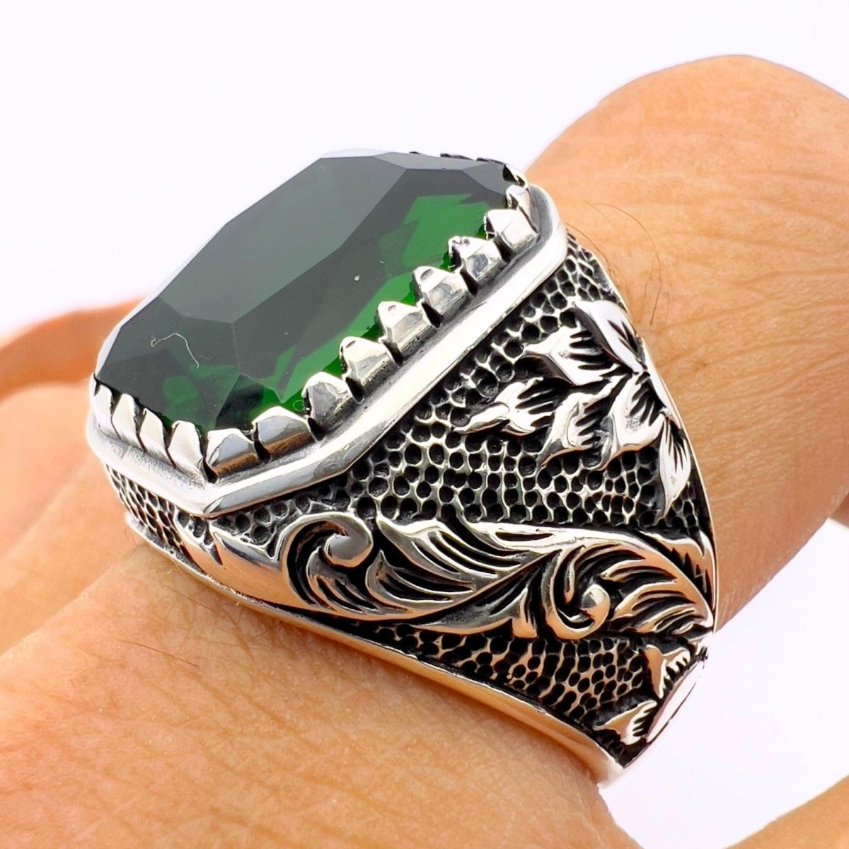 Men's Turkish Onyx Square Sterling Silver Ring - TryAladdin