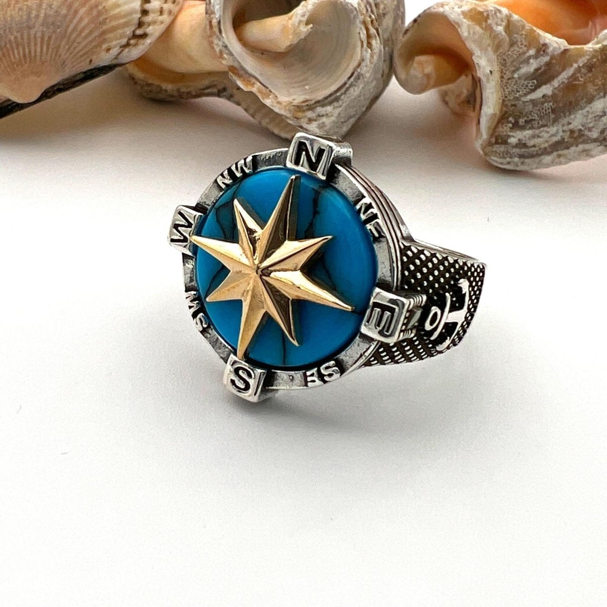 Men’s Turquoise Compass Ring - TryAladdin