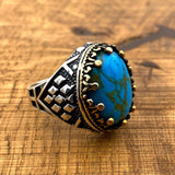 Men's Turquoise Stone Handmade Silver Ring - TryAladdin