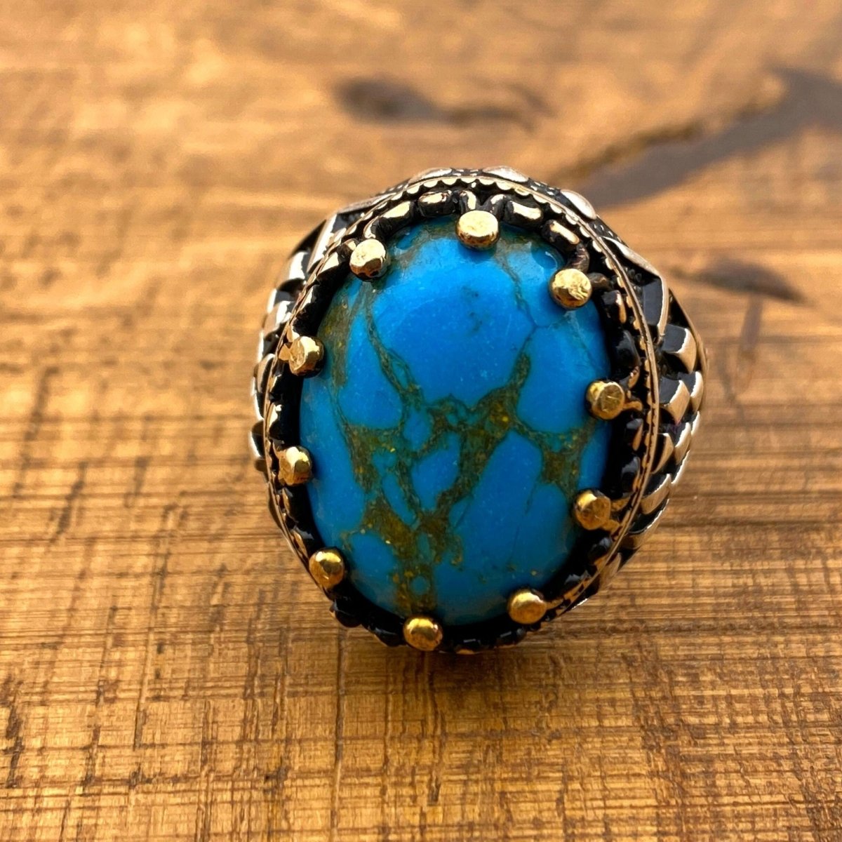 Men's Turquoise Stone Handmade Silver Ring - TryAladdin