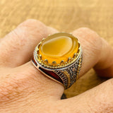 Men’s Yellow Agate Oval Ring - TryAladdin