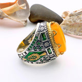 Men's Yellow Agate Stone Silver Ring - TryAladdin