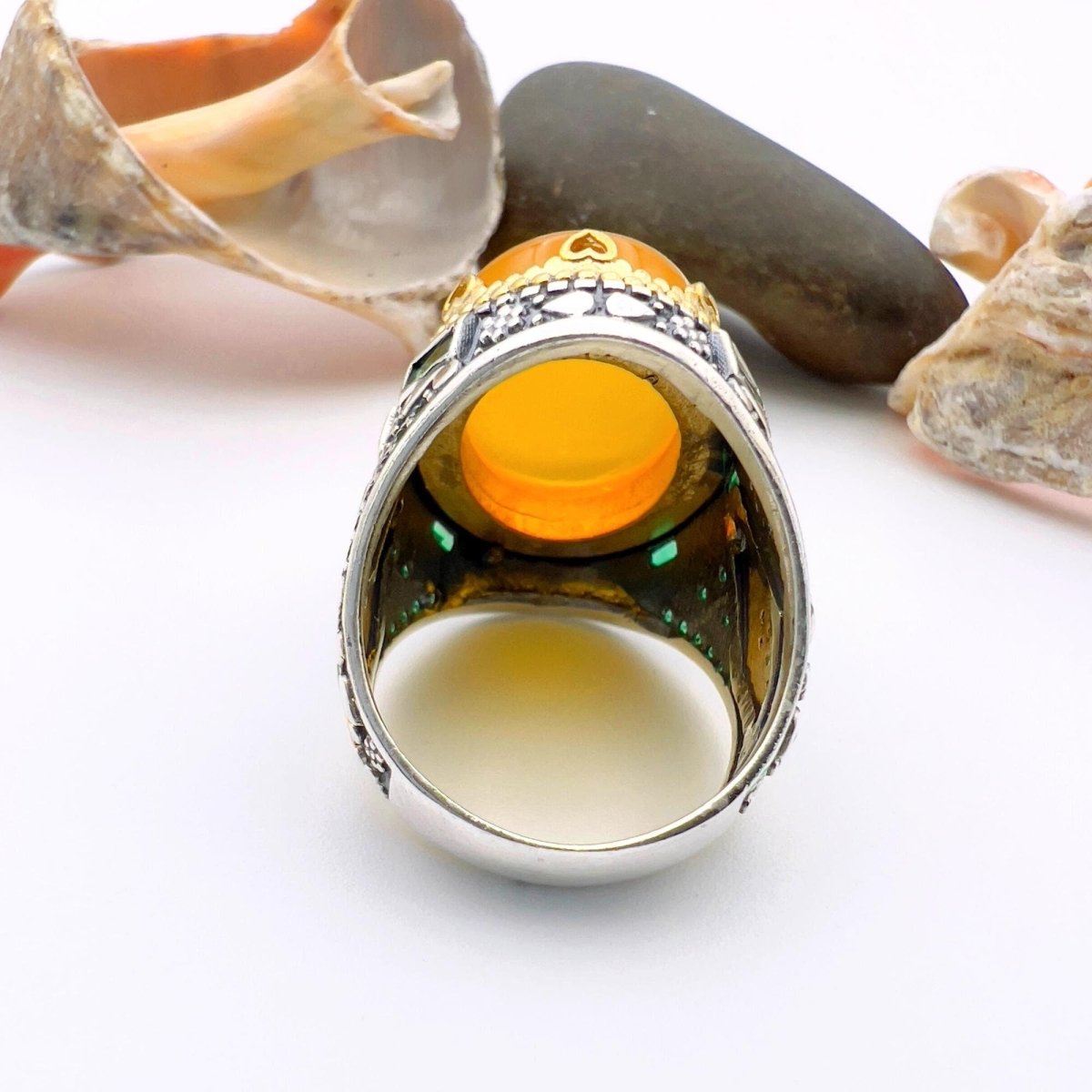 Men's Yellow Agate Stone Silver Ring - TryAladdin