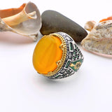 Men's Yellow Agate Stone Silver Ring - TryAladdin