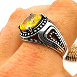 Men's Yellow Citrine Stone Silver Ring - TryAladdin