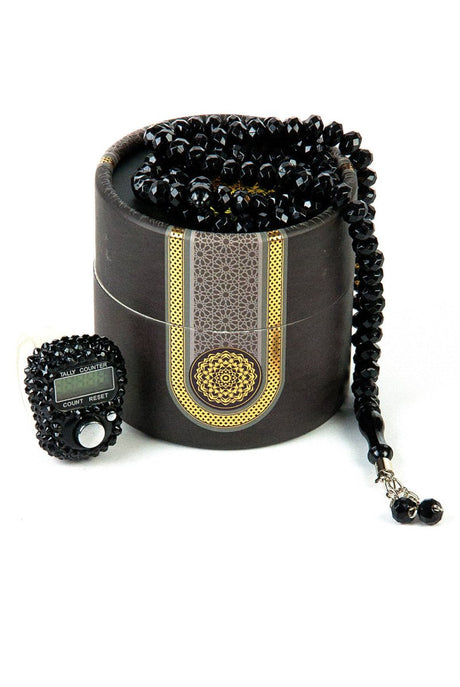 Mini Cylinder Boxed Tasbih and Dhikrmatic Gift Set, Black - TryAladdin