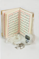 Mini Yasin, Crystal Stone Prayer Bead and Stone Designed Dhikrmatic Gift Set. Cream Color - TryAladdin