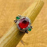 Multi Stone Ring, Emerald & Ruby Oval - TryAladdin