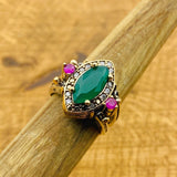 Multi Stone Ring, Green Emerald and Pink Ruby - TryAladdin