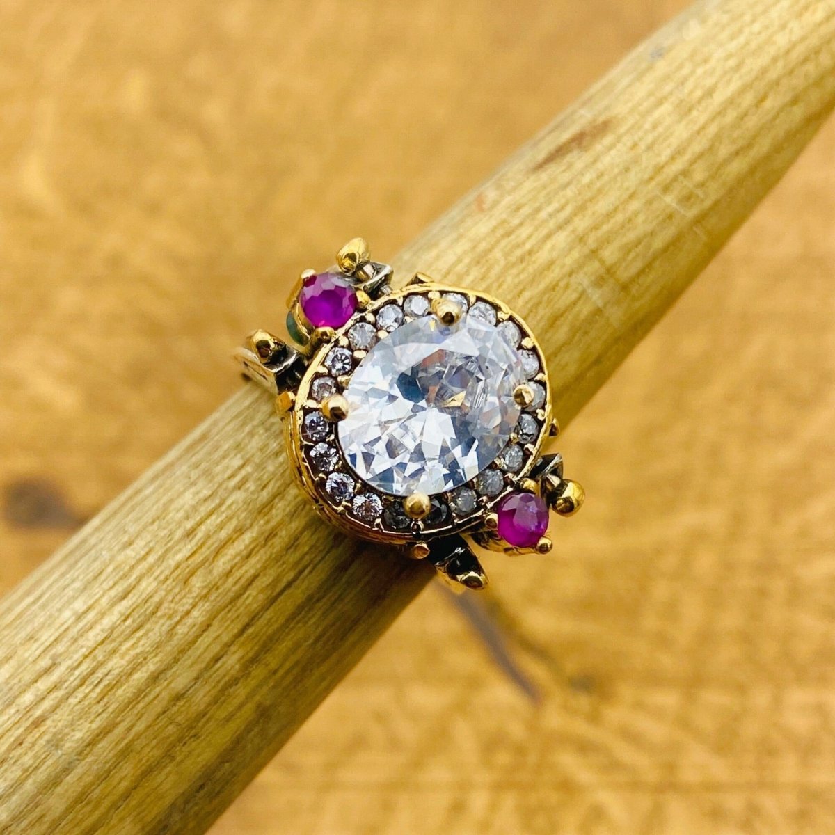 Multi Stone Ring, White Zircon & Citrine Oval - TryAladdin