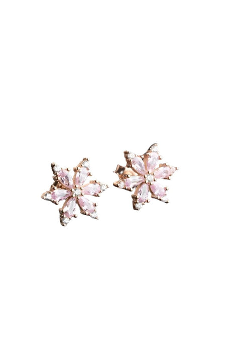 Nereze | Camellia Flower Earrings with Pink Stone - TryAladdin