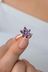 Nereze | Purple Stone Lotus Flower Adjustable Size Ring - TryAladdin