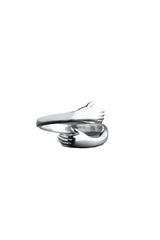 Nereze | Rhodium Plated Wrapped Hands Adjustable Size Ring - TryAladdin