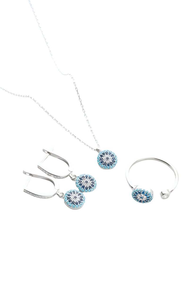 Nereze | Tiny Nazar Evil Eye Model Earrings Ring, Necklace and Adjustable Size Ring Set - TryAladdin