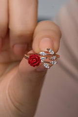 Nereze | Ivy Model Red Rose Adjustable Size Ring - TryAladdin