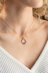 Nereze | Magnolia Blossom Purple Camellia Flower Detail Drop Necklace - TryAladdin