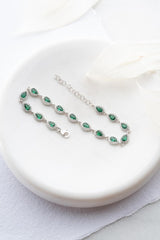 Nereze | Rhodium Plated Green Drop Zirconia Stone Bracelet - TryAladdin