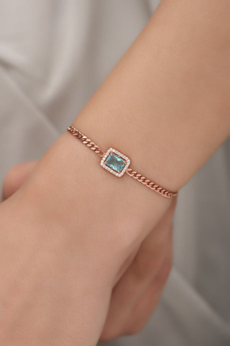 Nereze | Rose Gourmet Chain Aquamarine Single Stone Bracelet - TryAladdin