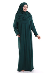 One Piece Practical Prayer Dress with Robe and Headscarf Emerald Green - TryAladdin