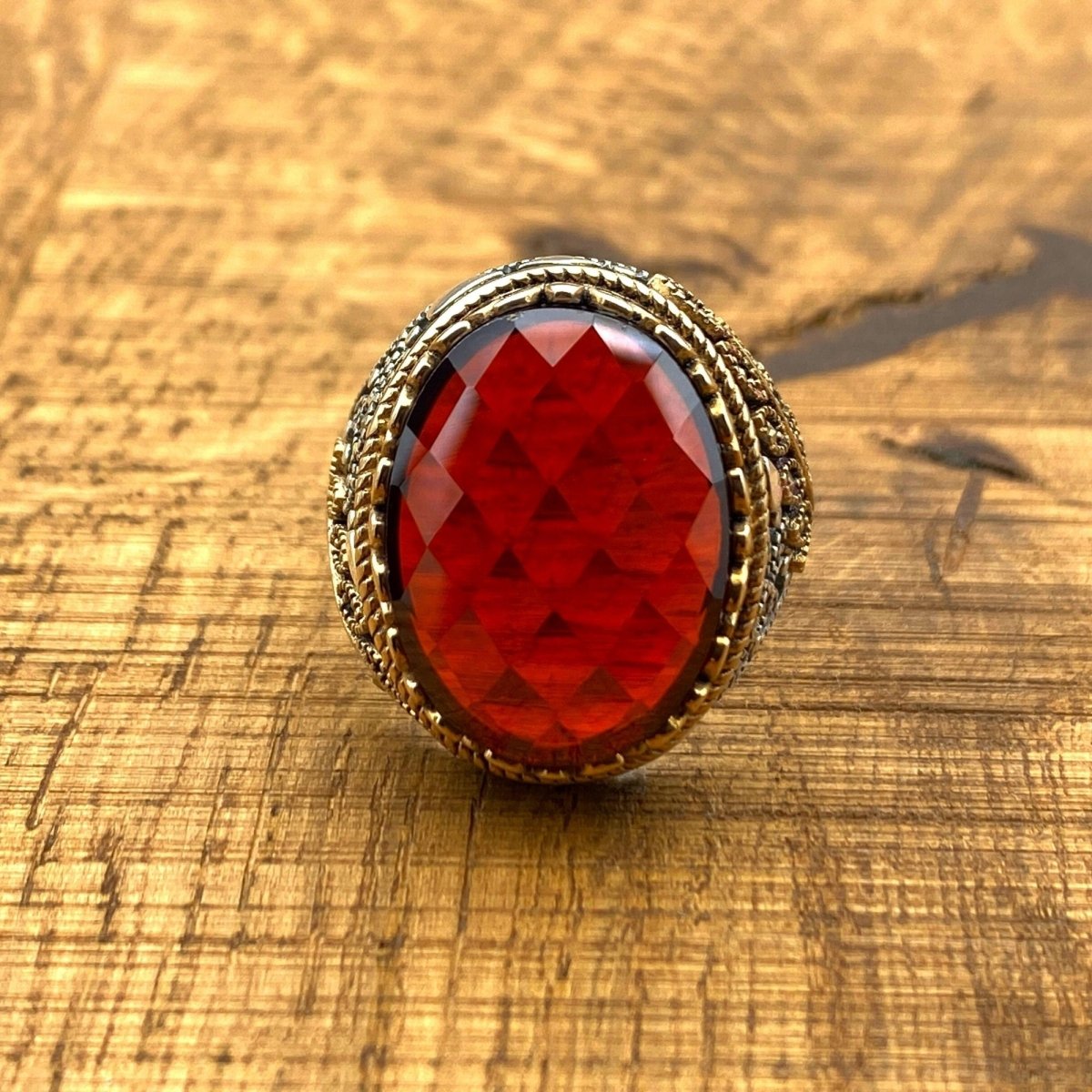 Ottoman Style Men's Handmade Red Stone Ring - TryAladdin