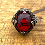 Oval Red Zircon Ottoman Style Ring - TryAladdin